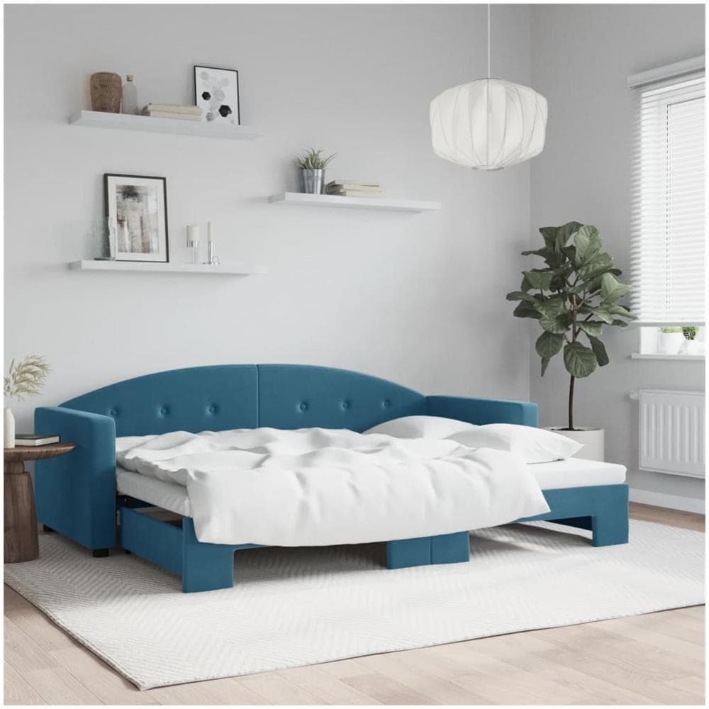 Divano Letto Con Letto Estraibile Blu 80x200 Cm In Velluto - Foto 1