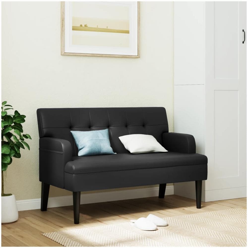 Panca Con Schienale Nera 112x65,5x75 Cm In Similpelle - Foto 1