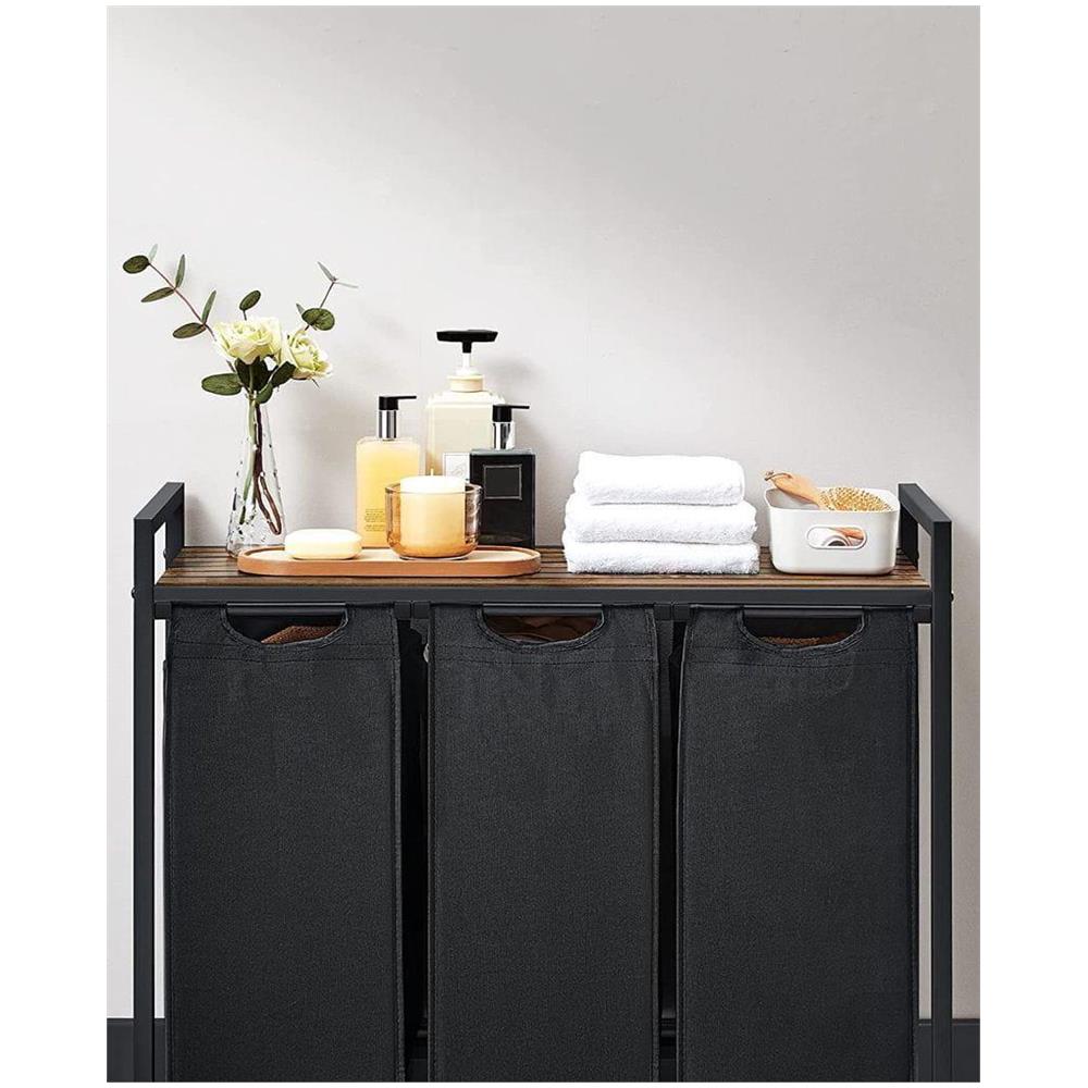 Cesto portabiancheria a tre scomparti - Marrone rustico, Nero BLH301B01 - Foto 8