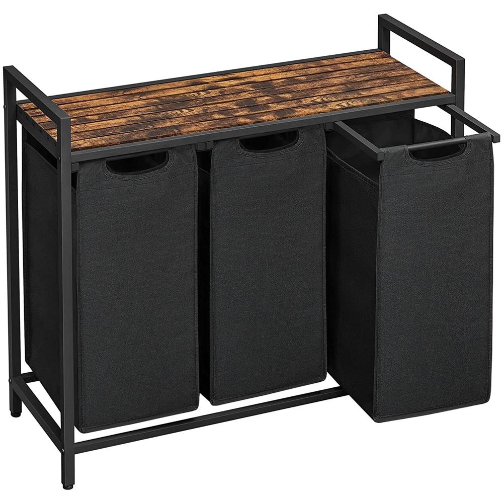 Cesto portabiancheria a tre scomparti - Marrone rustico, Nero BLH301B01 - Foto 1