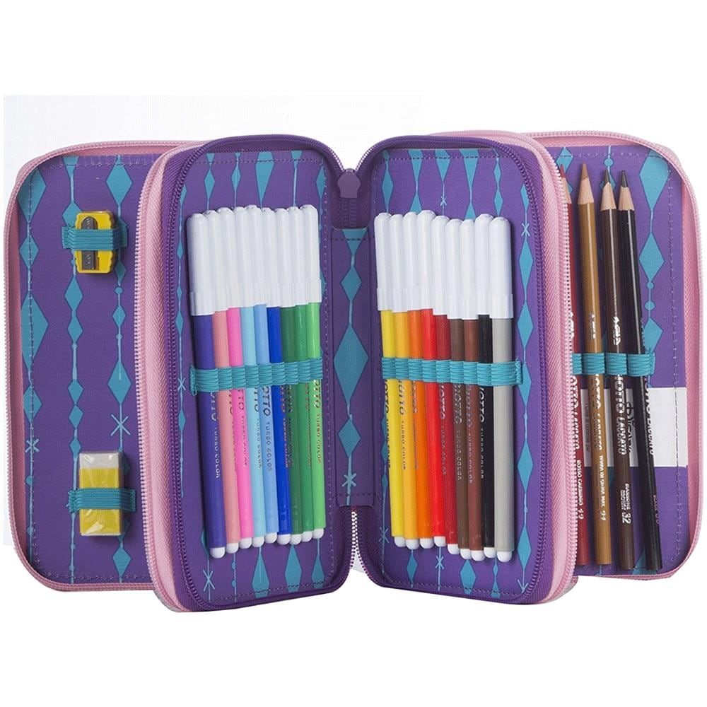 Astuccio Completo 3 Zip Frozen Elsa Anna Accessoriato Bambine Scuola - Foto 2