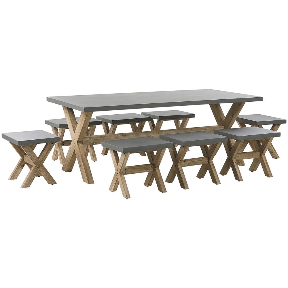 Set Da Pranzo Da Giardino In Finto Cemento Con 8 Sgabelli Grigio Olbia - Foto 1