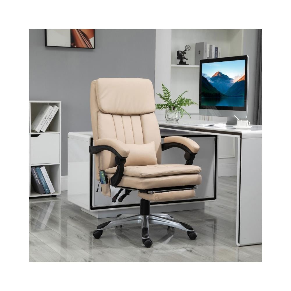 Poltrona Massaggiante da Ufficio, Altezza Regolabile e Reclinabile in Similpelle Dimensioni 67x69x106.5-114.5 cm Colore Beige - Foto 2