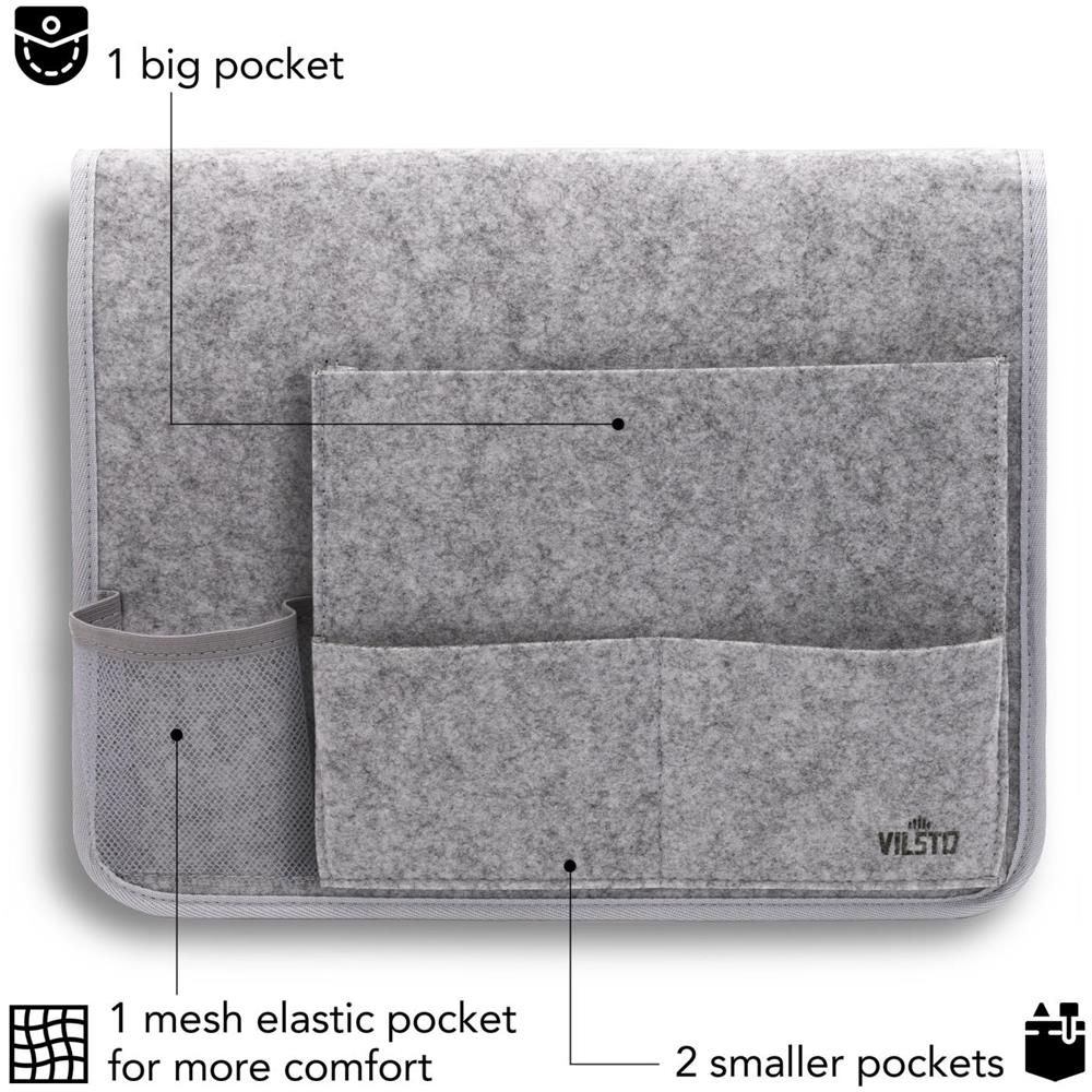 Comodino Da Appendere Al Letto Portaoggetti In Feltro, Organizer Per Casa, Ufficio, Dormitorio, Tasca Portaoggetti Letto, Tasca Telecomandi Da Divano, Organizer Da Bracciolo, Grigio Chiaro - Foto 2