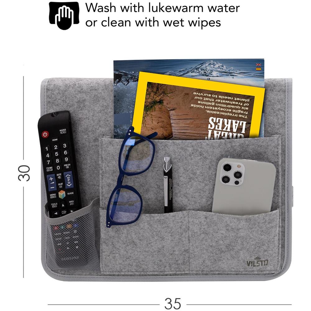 Comodino Da Appendere Al Letto Portaoggetti In Feltro, Organizer Per Casa, Ufficio, Dormitorio, Tasca Portaoggetti Letto, Tasca Telecomandi Da Divano, Organizer Da Bracciolo, Grigio Chiaro - Foto 6