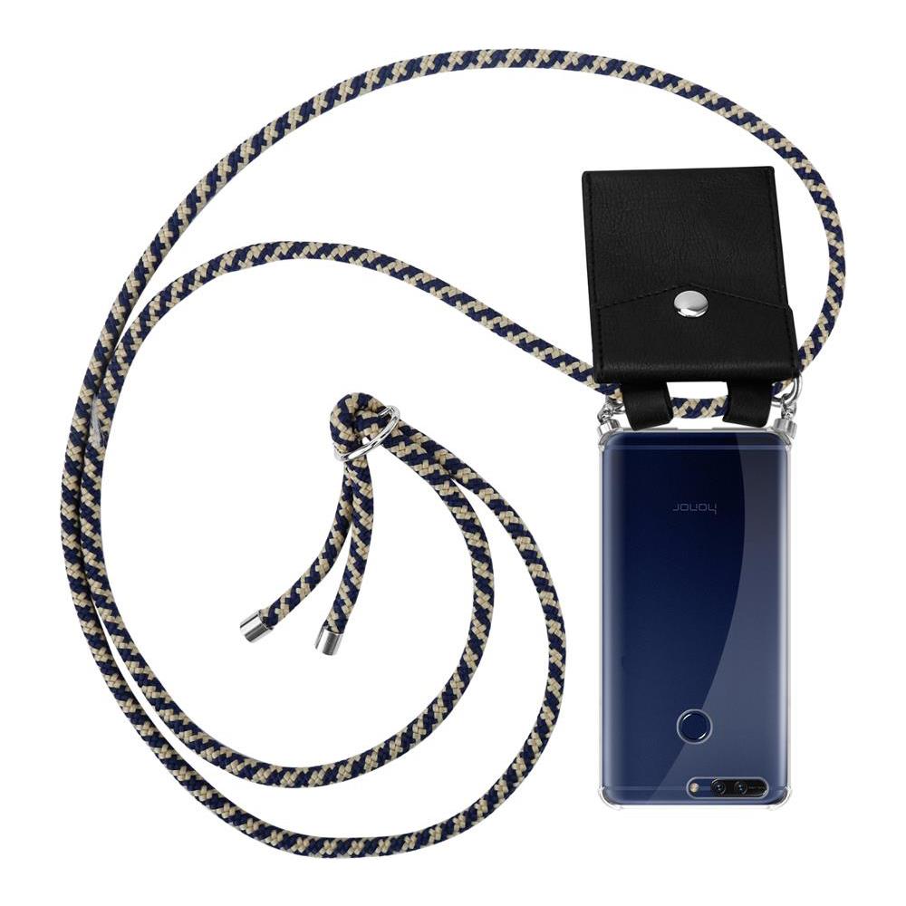 Catena Di Telefoni Cellulari Compatibile Con Honor 8 Pro In Blu Scuro Giallo - Coperchio Protettivo In Silicone Con Anelli D'argento, Cinturino In Corda E Custodia Staccabile - Foto 1