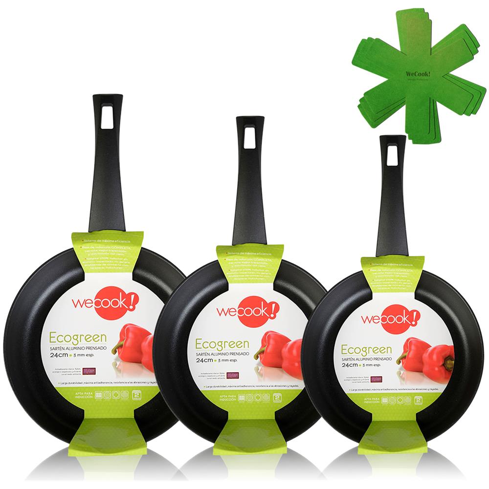 Wecook Ecogreen Set 3 Padelle 18-20-24 Cm Alluminio Forgiato, Induzione, Pfoa Antiaderente  Nero - Foto 1