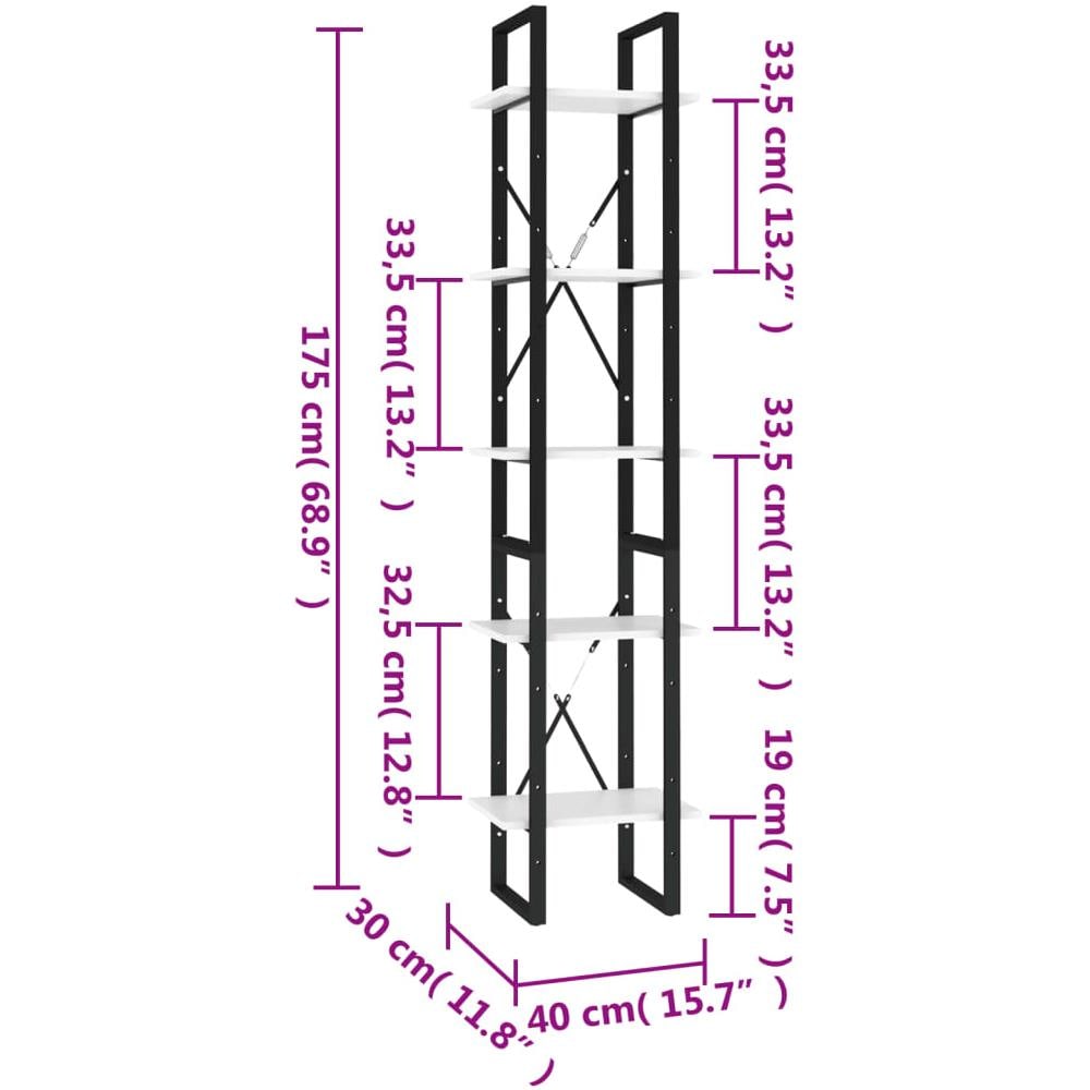 Libreria a 5 Ripiani Bianca 40x30x175 cm in Legno Multistrato - Foto 6