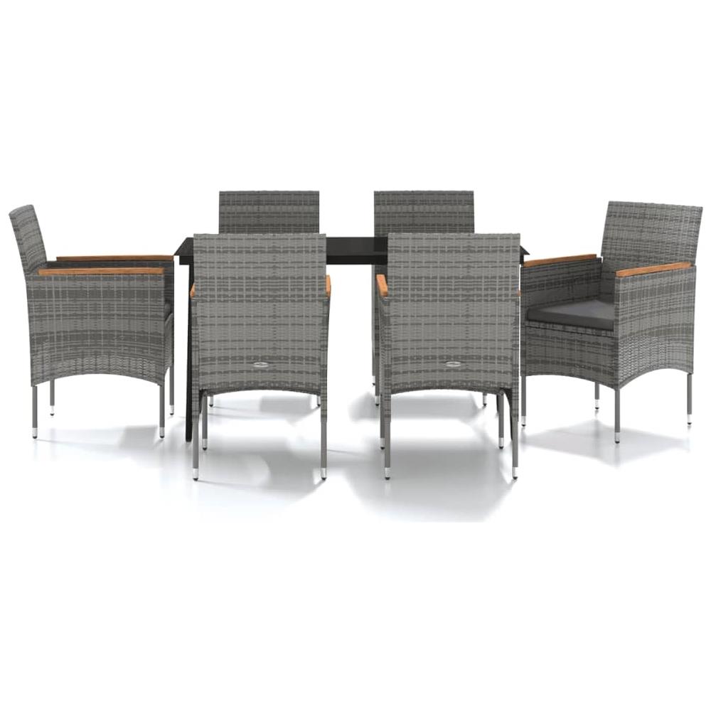Set Da Pranzo Per Giardino 7 Pz Con Cuscini Grigio E Nero - Foto 2
