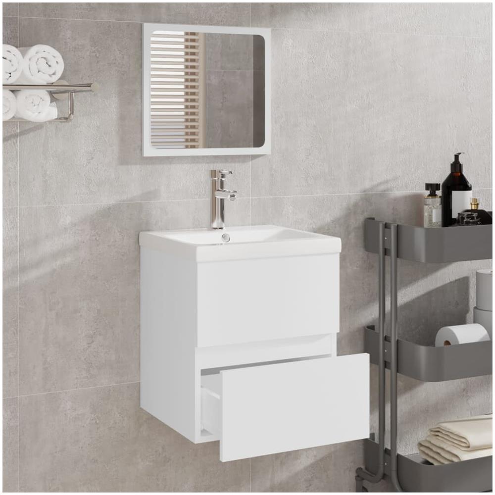 Mobile Da Bagno Con Specchio Bianco In Legno Multistrato - Foto 3
