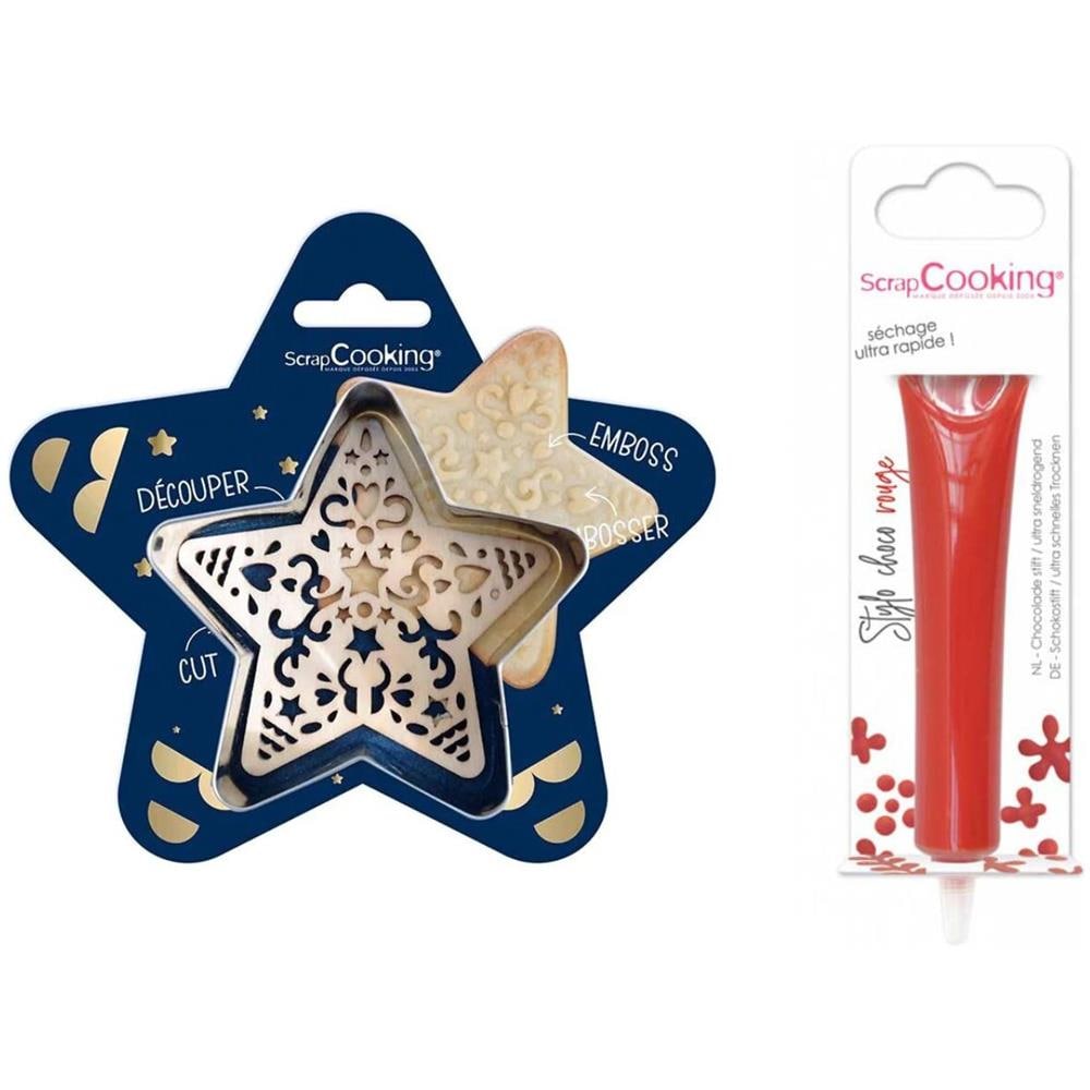 Kit Biscotti A Stella In Rilievo + Penna Al Cioccolato Rosso - Foto 1