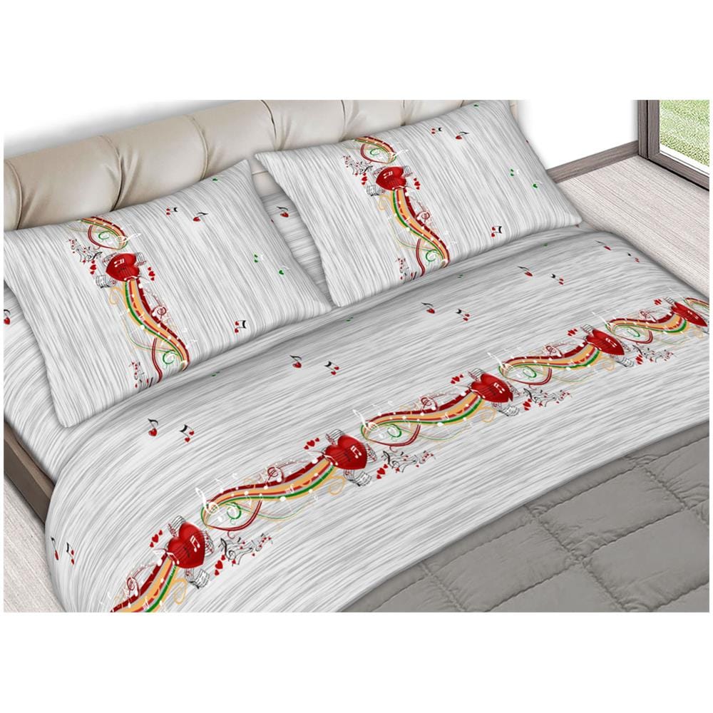 Completo Lenzuola Letto In 100% Cotone Made In Italy Disegni Assortiti C.n 2 Piazze Note Grigio - Foto 1