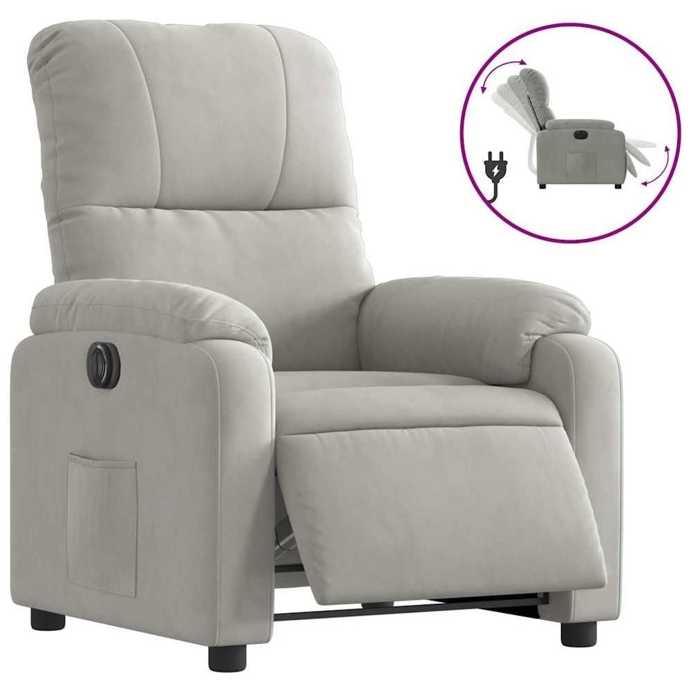 Poltrona Reclinabile Elettrica Grigio Chiaro Tessuto Microfibra - Foto 1