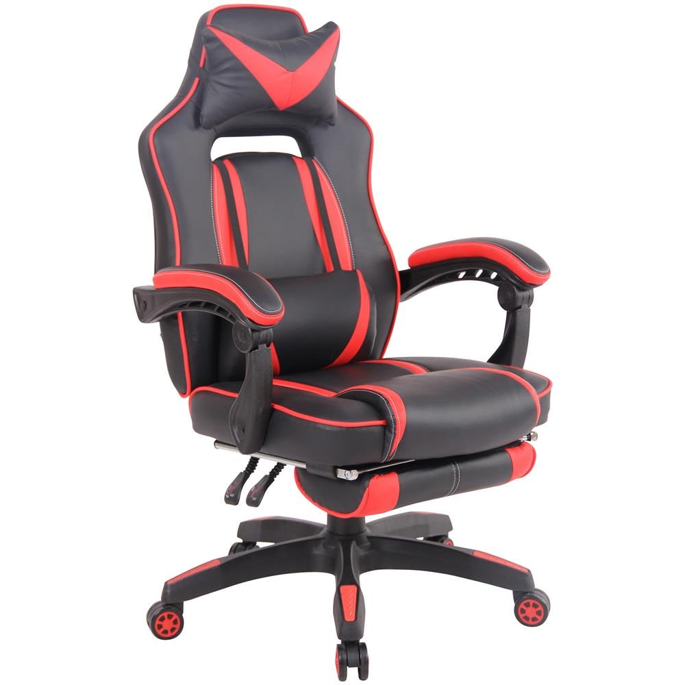 Sedia Gaming Heat con Poggiapiedi in Similpelle I Poltrona Racing Scrivania con Schienale Reclinabile E Doppio Cuscino Nero / Rosso - Foto 1