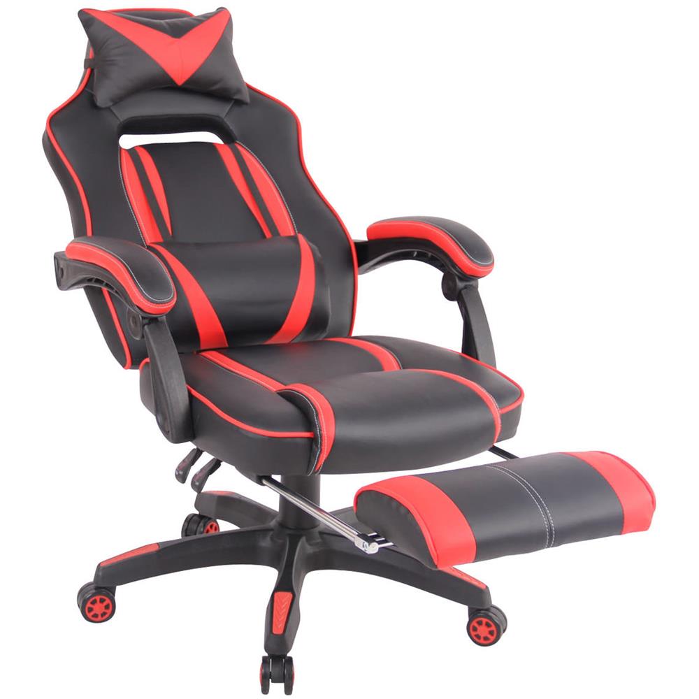 Sedia Gaming Heat con Poggiapiedi in Similpelle I Poltrona Racing Scrivania con Schienale Reclinabile E Doppio Cuscino Nero / Rosso - Foto 5