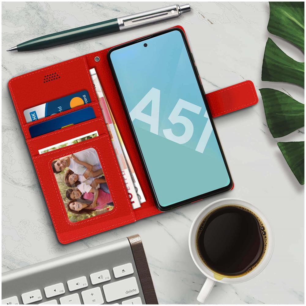Custodia Samsung Galaxy A51 Portafoglio Supporto Video Cover Soft Touch Rosso - Foto 2