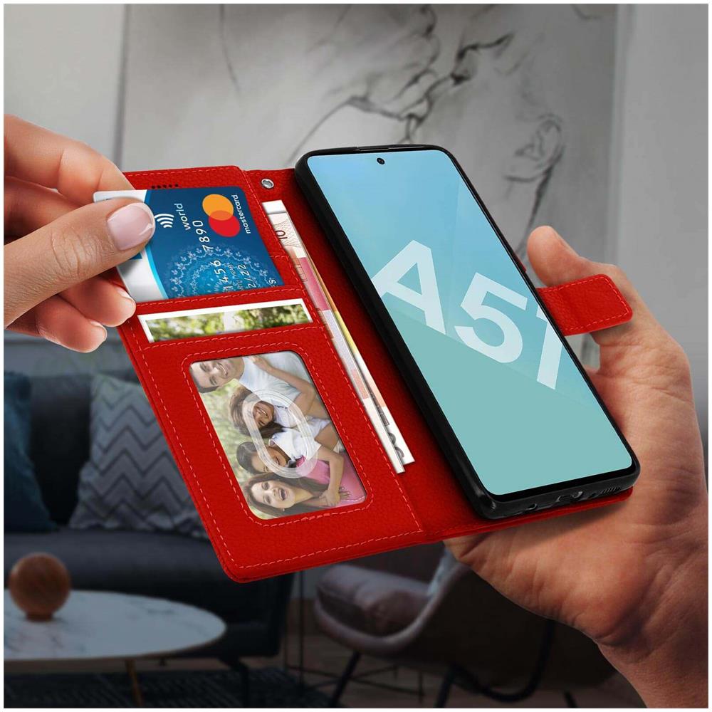 Custodia Samsung Galaxy A51 Portafoglio Supporto Video Cover Soft Touch Rosso - Foto 5