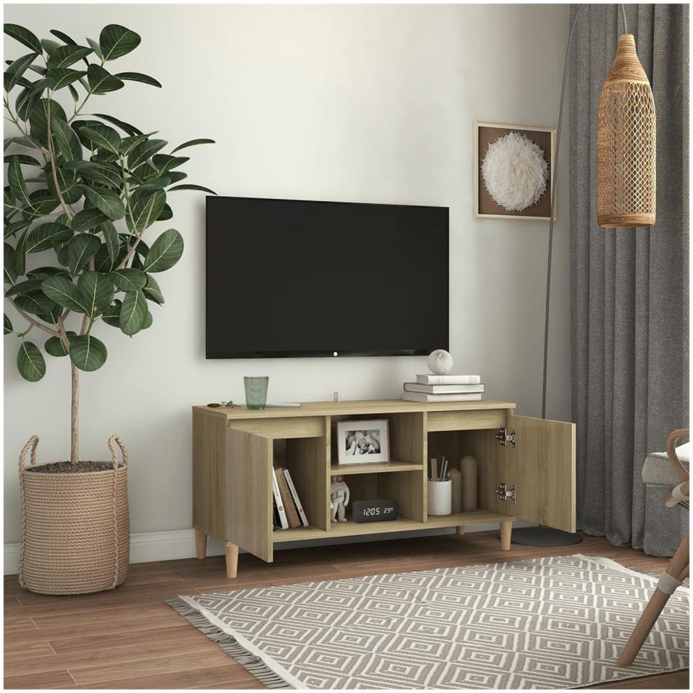 Mobile TV con Gambe in Legno Rovere Sonoma 103,5x30x50 cm - Foto 2