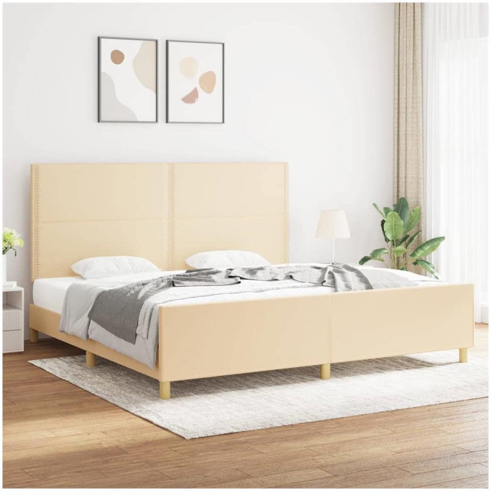 Giroletto Con Testiera Crema 200x200 Cm In Tessuto - Foto 1