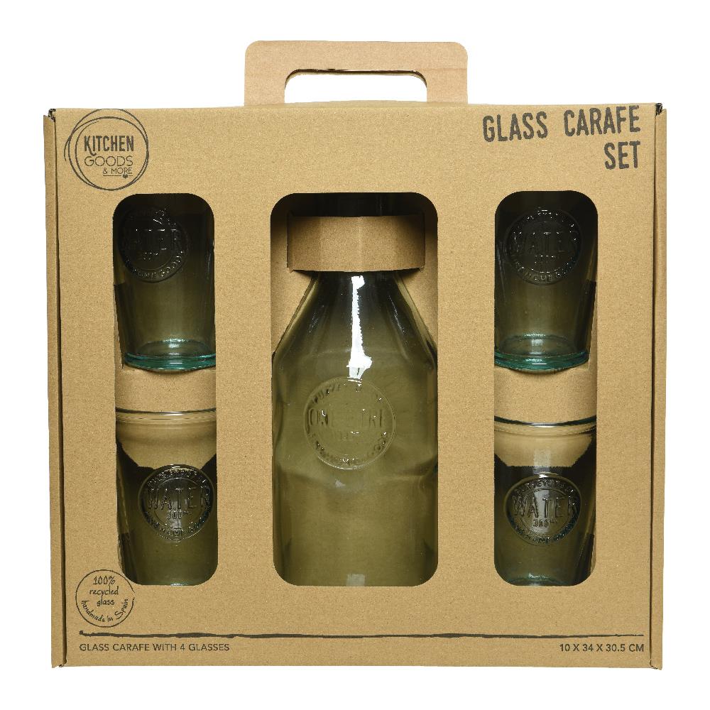 Set 5 Pz Acqua Caraffa Con Coperchio In Sughero E 4 Bicchieri Di Vetro Chiaro Riciclato - Foto 2