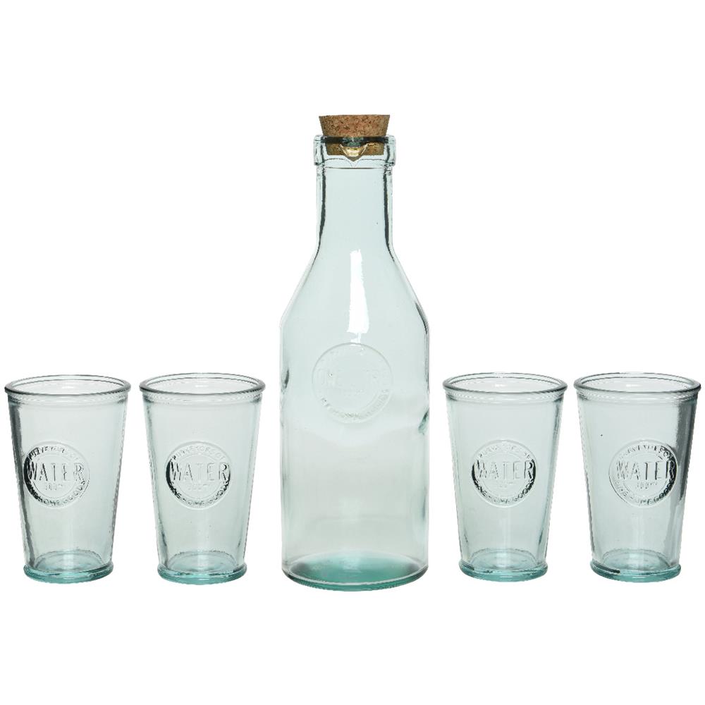 Set 5 Pz Acqua Caraffa Con Coperchio In Sughero E 4 Bicchieri Di Vetro Chiaro Riciclato - Foto 1