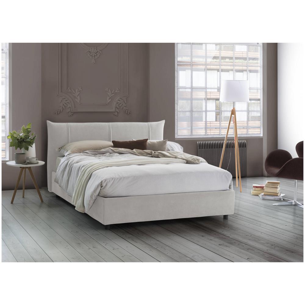 Letto Matrimoniale Stella, Letto Contenitore Con Rivestimento In Tessuto, 100% Made In Italy, Apertura Frontale, Adatto Per Materasso Cm 160x200, Bianco - Foto 2