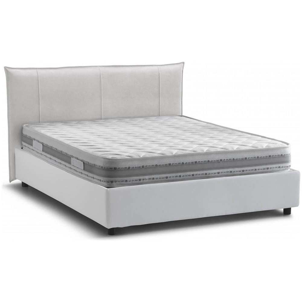 Letto Matrimoniale Stella, Letto Contenitore Con Rivestimento In Tessuto, 100% Made In Italy, Apertura Frontale, Adatto Per Materasso Cm 160x200, Bianco - Foto 4