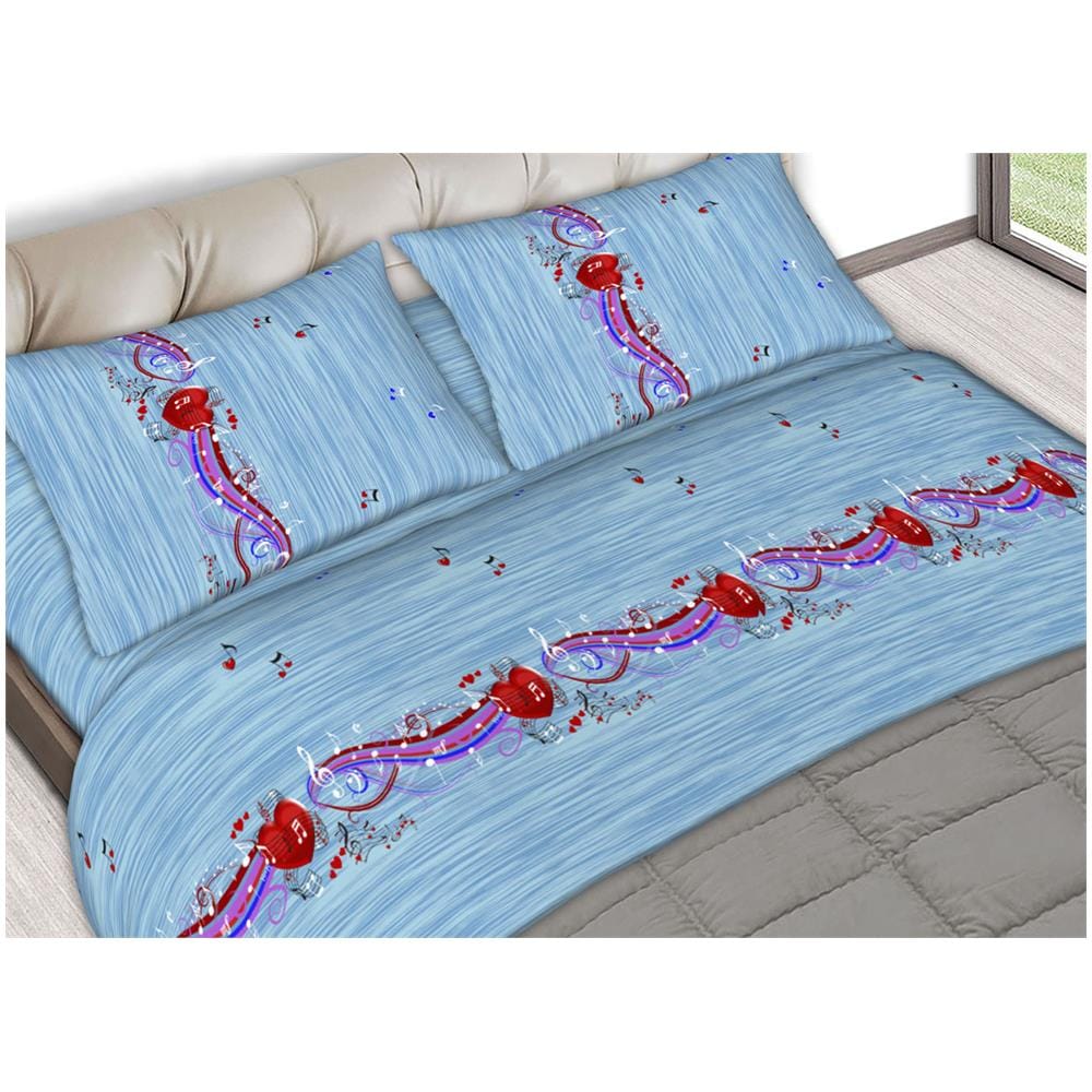 Completo Lenzuola Letto In 100% Cotone Made In Italy Disegni Assortiti C.n 1 Piazza Note Azzurro - Foto 1