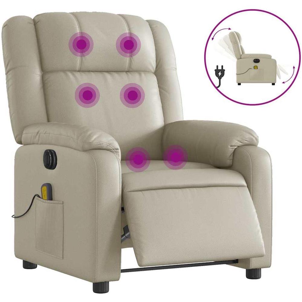 Poltrona Massaggiante Elettrica Reclinabile Crema Similpelle - Foto 1