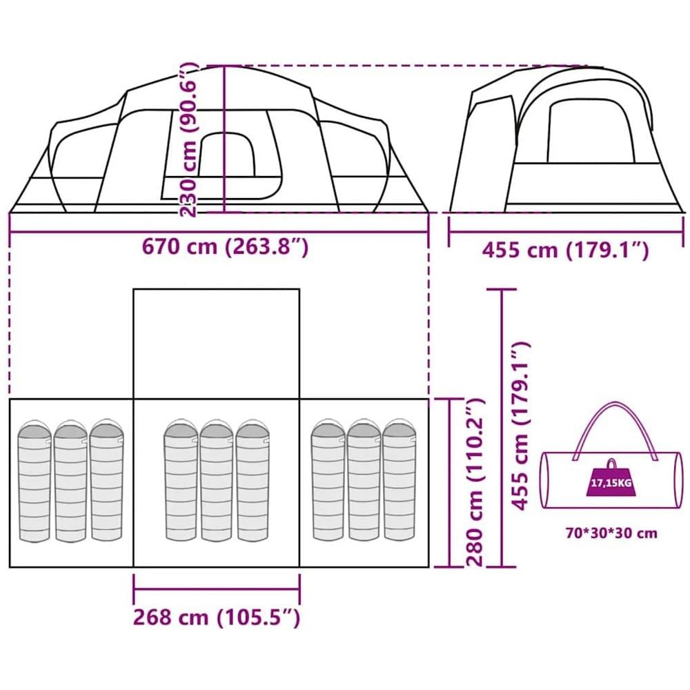 Tenda da Campeggio con Portico a Cupola 9 Persone Impermeabile - Foto 10