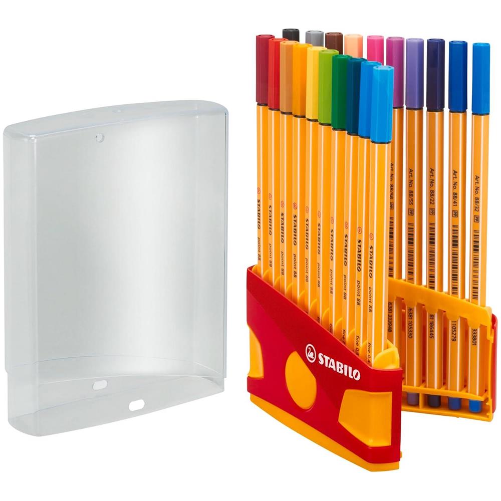 point 88 - Fineliner - Colorparade - Rosso con gancio - Astuccio da 20 - Colori assortiti - Foto 1