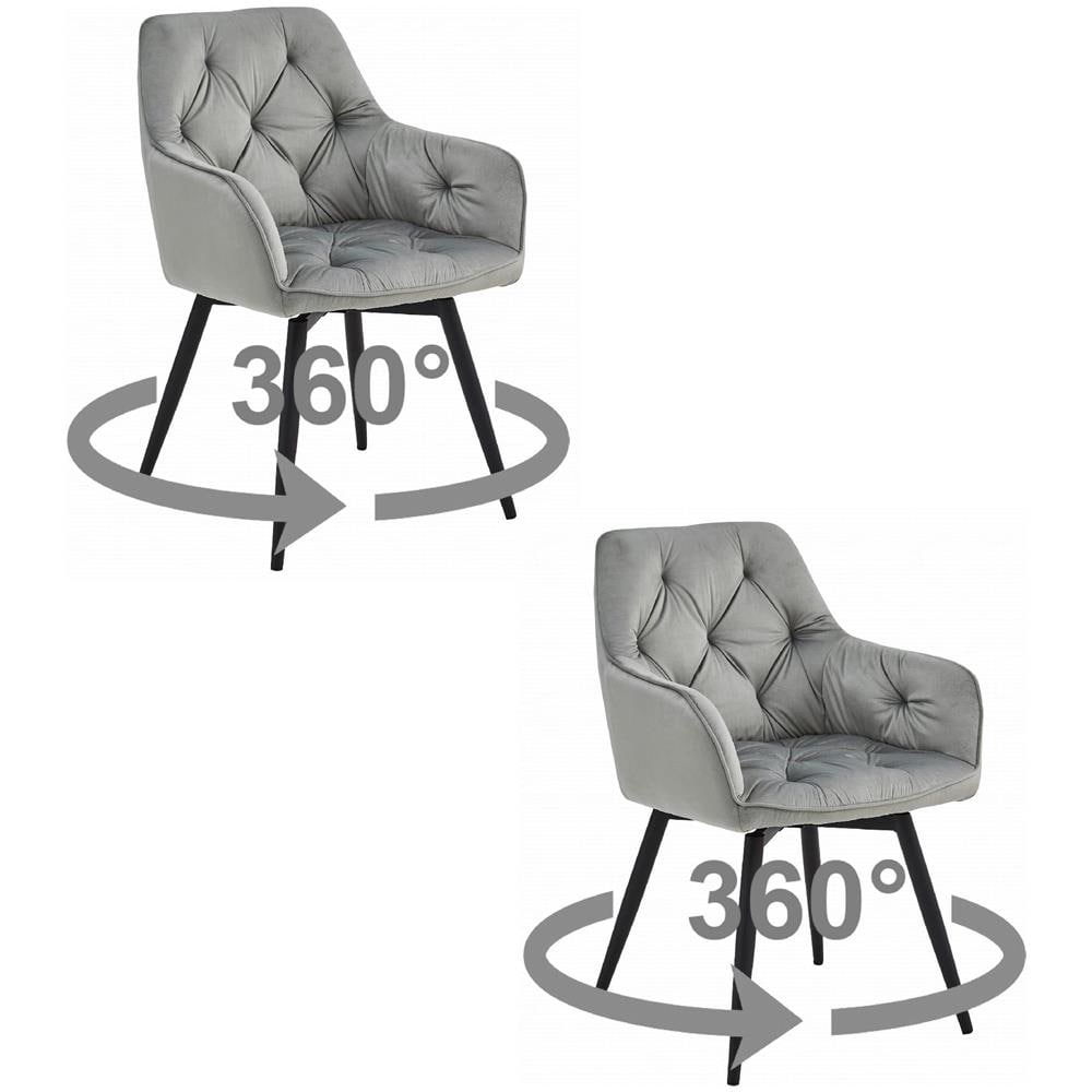 Sedia girevole in velluto LUKK360 - Gambe grigio argento / nere x 2 - Foto 1