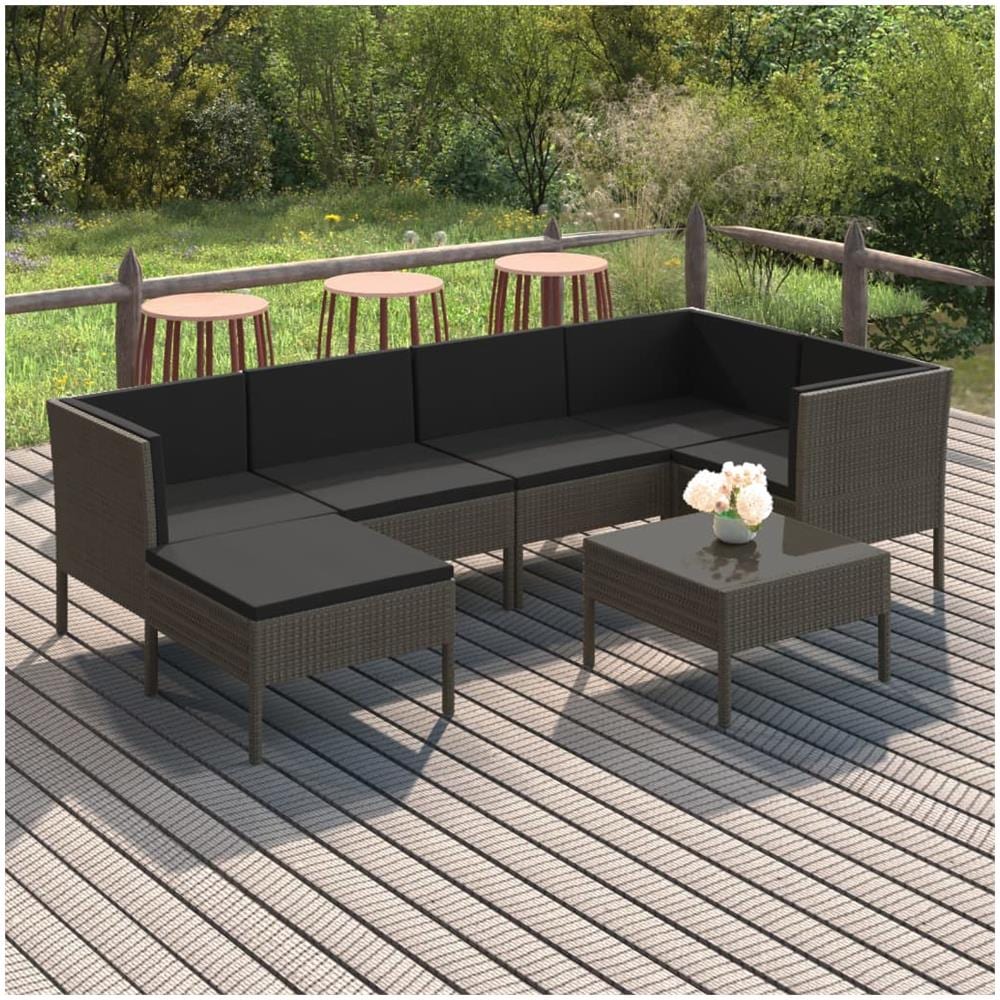 Set Divani Da Giardino 7 Pz Con Cuscini In Polyrattan Grigio - Foto 1