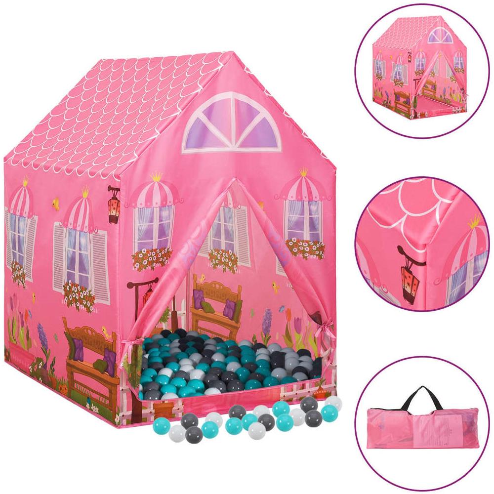Tenda Da Gioco Per Bambini 130x100x130 Cm - Castello Da Principessa Rosa Con Finestre, Per Interni Ed Esterni