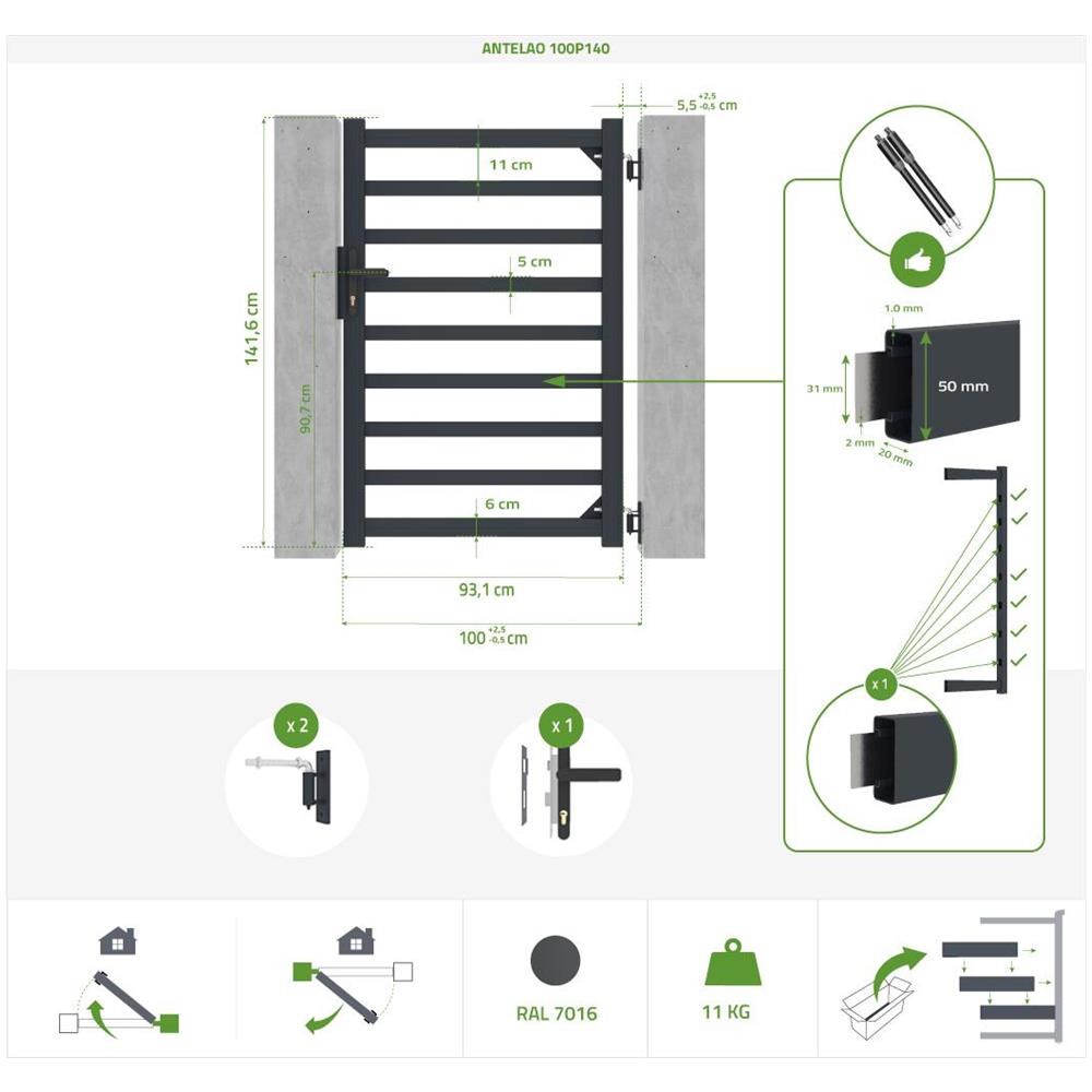Cancello In Alluminio 1m Antelao 100p140 Grigio - Foto 7