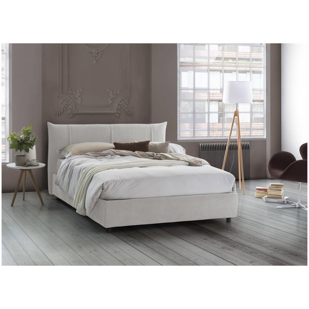 Letto Matrimoniale Ilenia, Letto Contenitore Con Rivestimento In Tessuto, 100% Made In Italy, Apertura Frontale, Con Materasso Cm 160x200 Incluso, Bianco - Foto 2