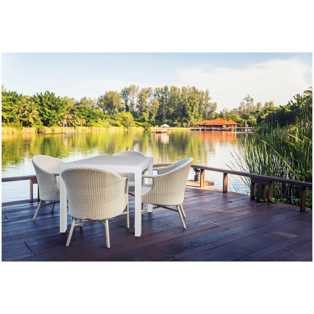 Tavolo Da Esterno Agrigento, Tavolo Quadrato Da Giardino, Tavolino Fisso Effetto Rattan, 100% Made In Italy, 80x80h72 Cm, Bianco - Foto 1