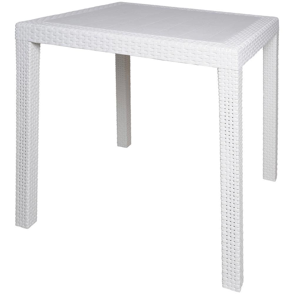 Tavolo Da Esterno Agrigento, Tavolo Quadrato Da Giardino, Tavolino Fisso Effetto Rattan, 100% Made In Italy, 80x80h72 Cm, Bianco - Foto 2