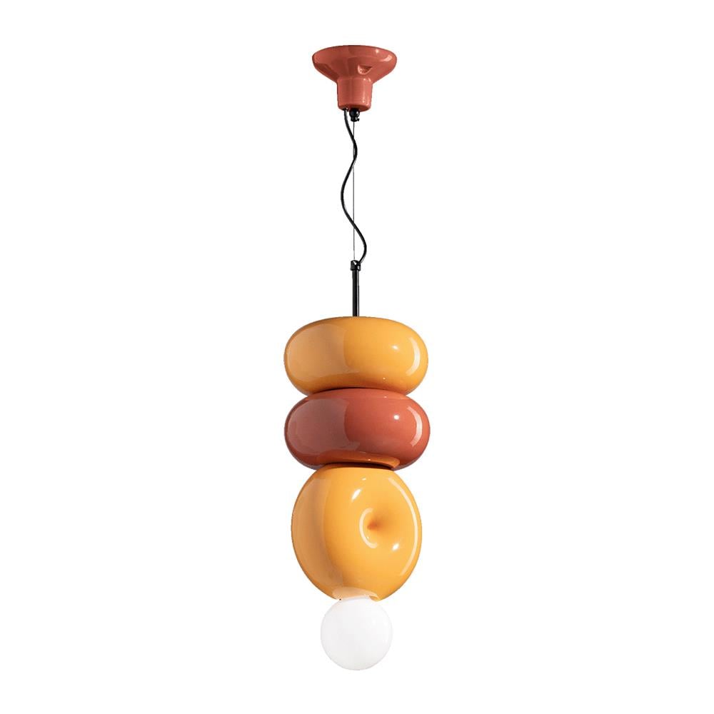 Sospensione Vintage Decò Bumbum 2+1 Elementi Ceramica Gialla Arancio 1 Luce E27 - Foto 1
