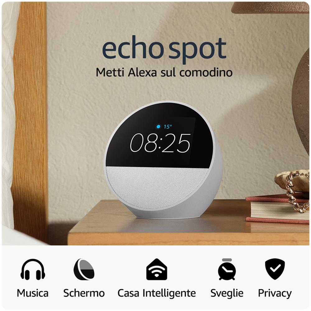 Nuovo Echo Spot (modello 2024) | Sveglia intelligente con suono di qualità e Alexa | Bianco - Foto 2