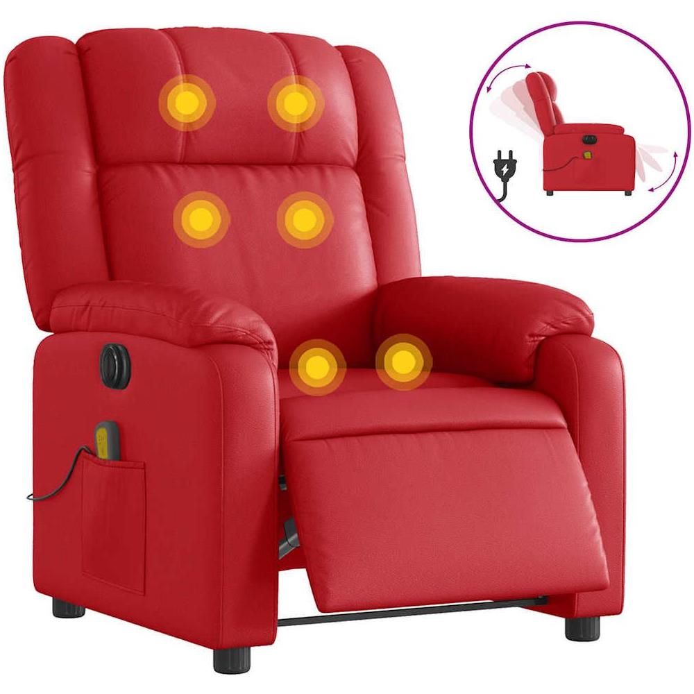 Poltrona Massaggio Elettrica Reclinabile Rosso Similpelle - Foto 1