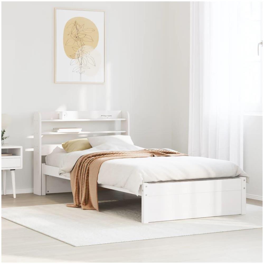 Giroletto con Testiera Bianco 75x190 cm Legno Massello di Pino - Foto 2