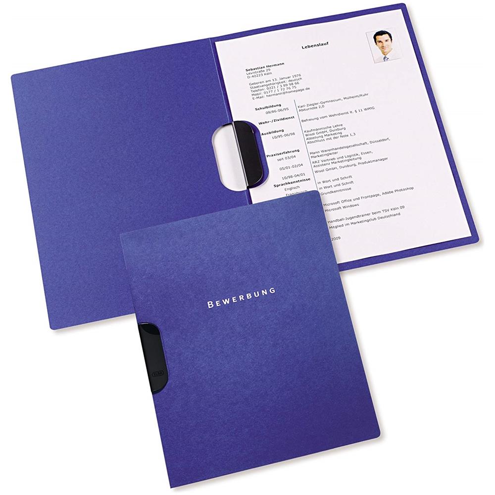 36411db - Cartellina Per Cv Con Clip Fermacarte, 2 Parti, Cartoncino Di Elevata Qualitã , Capacitã : 30 Fogli In Formato Din A4, Confezione Da 10 Pezzi, Colore: Blu Scuro - Foto 2