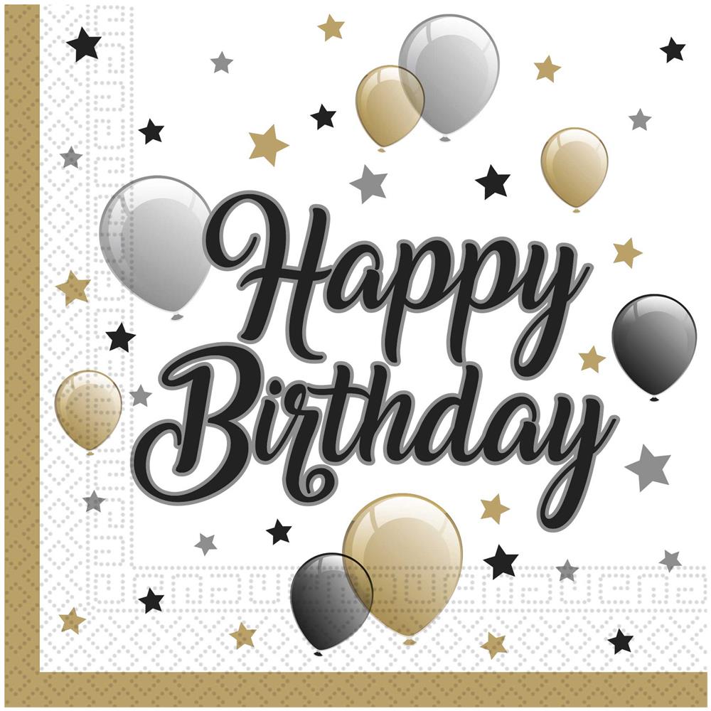 Procos - 20 Tovaglioli Di Carta Happy Birthday Oro Argento E Nero - Foto 1