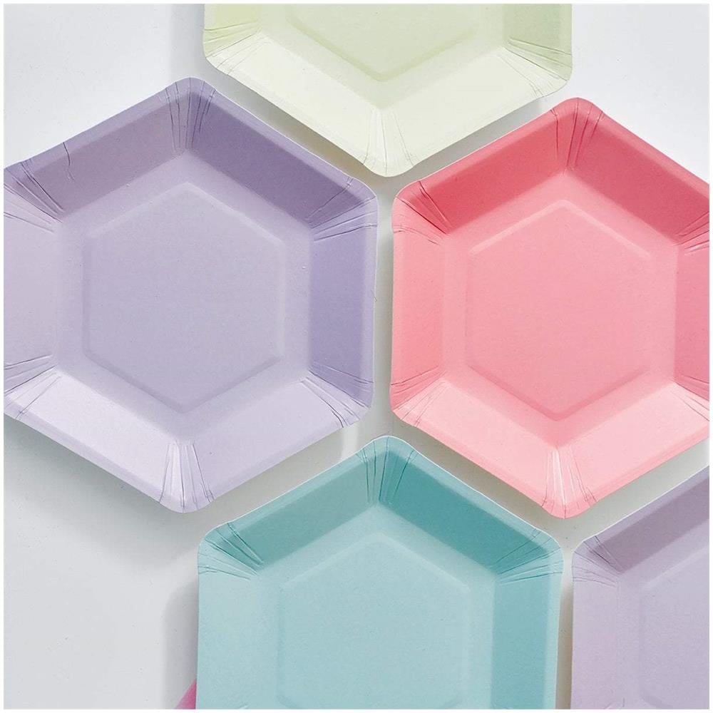 Talking Tables - 12 Piattini In Cartone Esagonali Con 6 Colori Pastello 18 Cm - Foto 2
