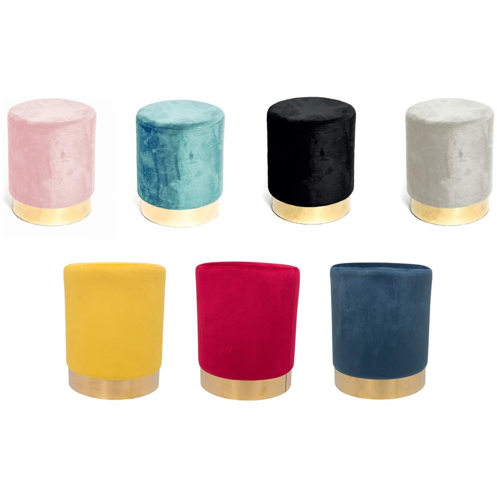 Pouf Salotto Camera Rotondo Imbottito Modello Cilindro Velvet In Tinta Unita Pouf Blu - Foto 5