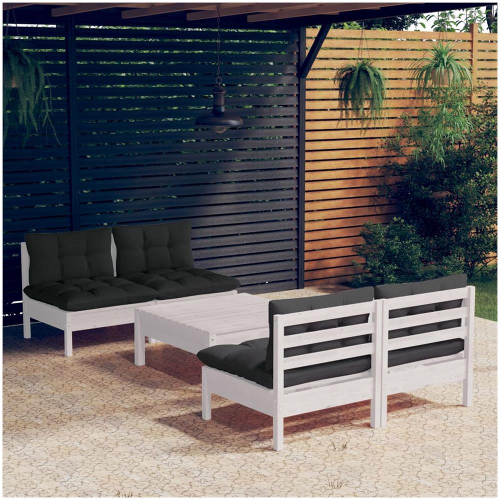 Set Divani Da Giardino 5 Pz Con Cuscini Antracite Legno Di Pino - Foto 1