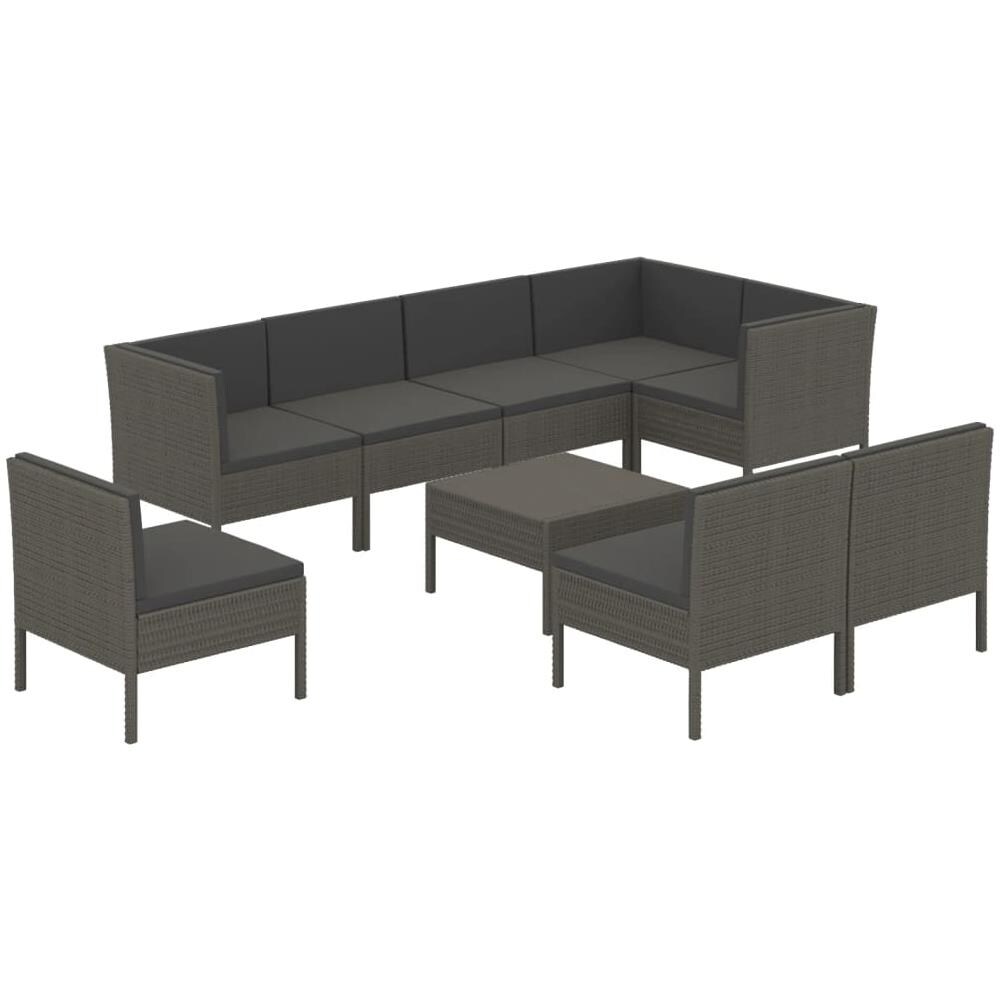 Set Divani Da Giardino 9 Pz Con Cuscini In Polyrattan Grigio - Foto 2