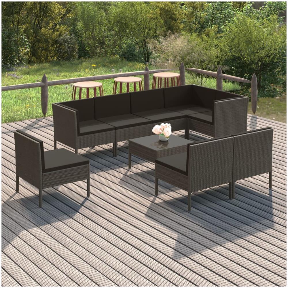 Set Divani Da Giardino 9 Pz Con Cuscini In Polyrattan Grigio - Foto 1