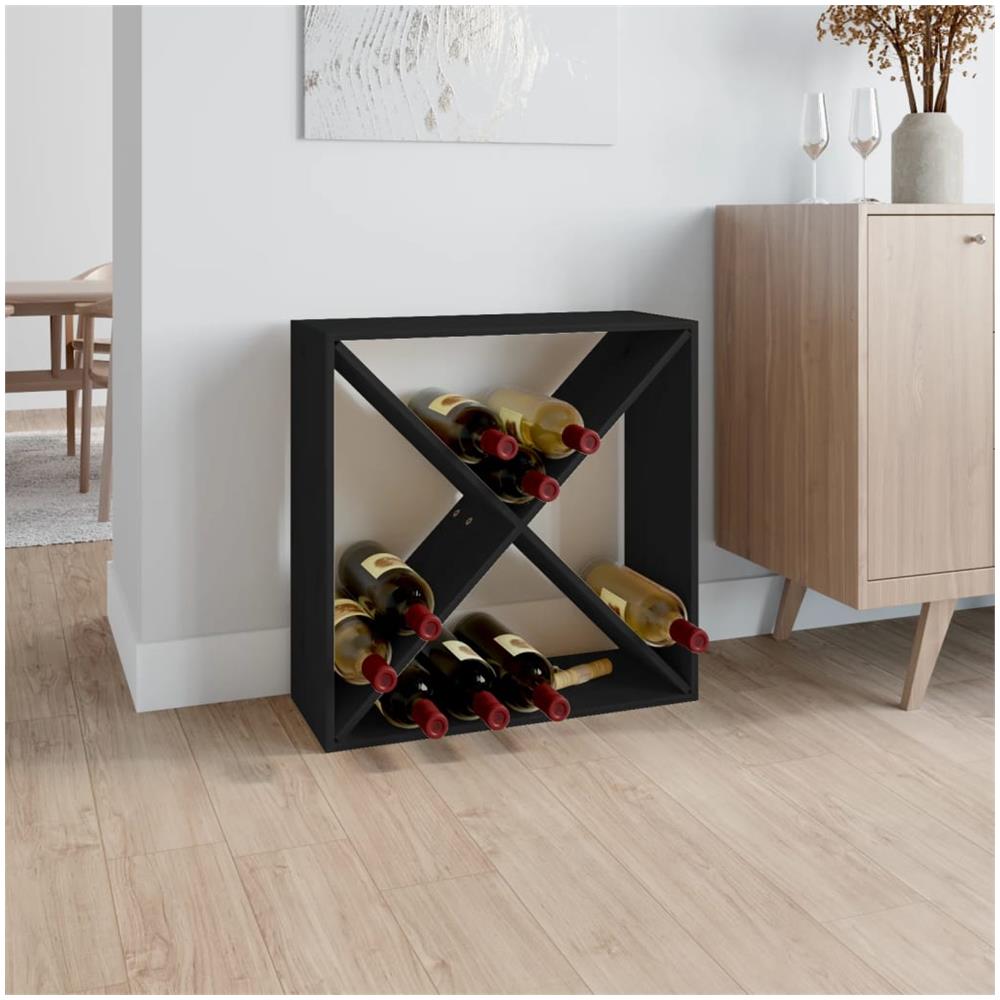 Portabottiglie Nero 62x25x62 Cm In Legno Massello Di Pino - Foto 1